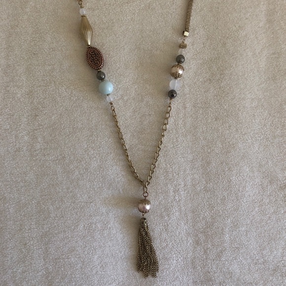 Boho long chain necklace with pink pearls - Picture 1 of 4